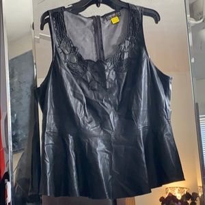 BLACK LEATHERETTE PEPLUM TOP
